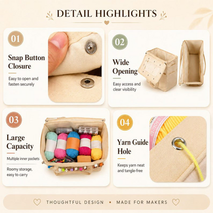 Canvas Yarn Storage Bag with Needle Pockets