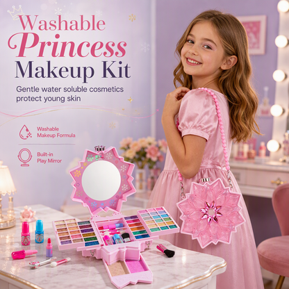 ✨ Washable Princess Makeup Set – Non‑irritating, trays & portable case 🎀
