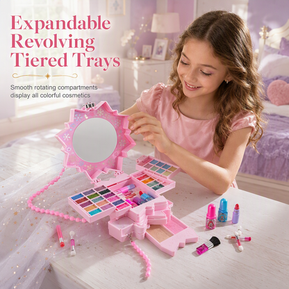 ✨ Washable Princess Makeup Set – Non‑irritating, trays & portable case 🎀