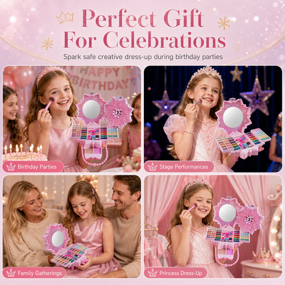 ✨ Washable Princess Makeup Set – Non‑irritating, trays & portable case 🎀