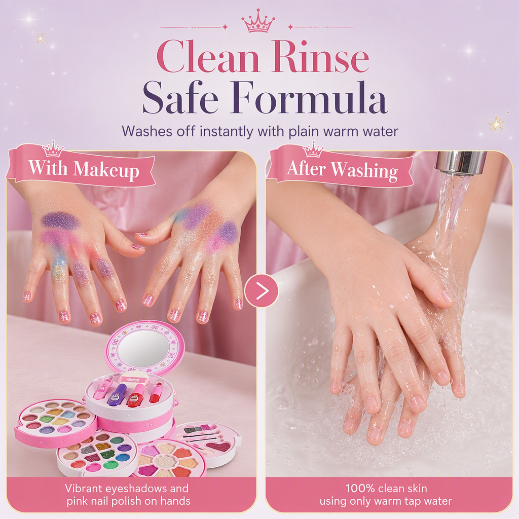 ✨ Washable Princess Makeup Set – Non‑irritating, trays & portable case 🎀