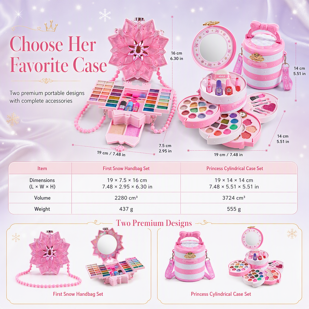 ✨ Washable Princess Makeup Set – Non‑irritating, trays & portable case 🎀