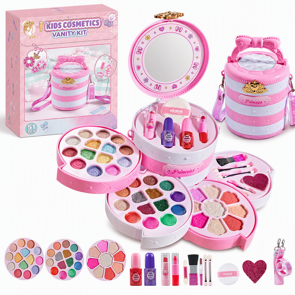 ✨ Washable Princess Makeup Set – Non‑irritating, trays & portable case 🎀