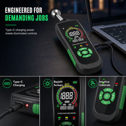 MT68 Pinless Spherical Sensor Moisture Meter for Wall Plaster Putty Masonry and Tile Leakage Testing