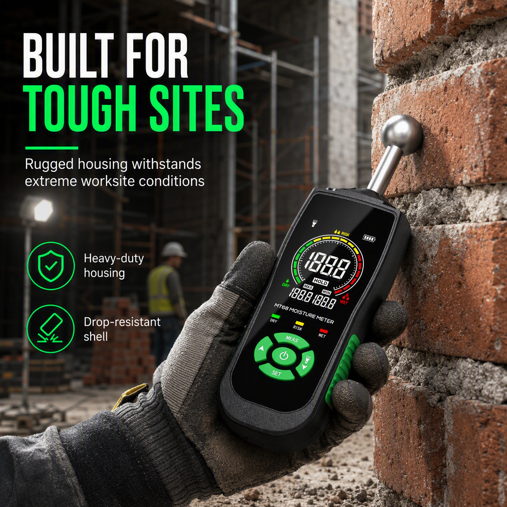 MT68 Pinless Spherical Sensor Moisture Meter for Wall Plaster Putty Masonry and Tile Leakage Testing