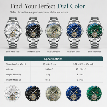 Men's Automatic Mechanical Watch Luminous Water Resistant Business Skeleton Flywheel Wristwatch with Stainless Steel Strap
