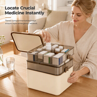 Large Plastic Medicine Storage Box with Multi-Layer Divided Compartments Portable Family Emergency First Aid Organizer Box