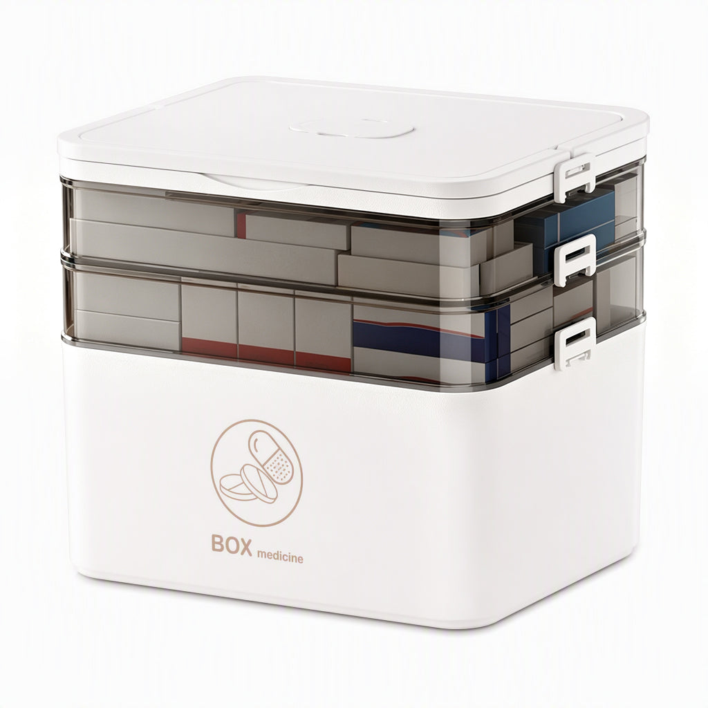 Large Plastic Medicine Storage Box with Multi-Layer Divided Compartments Portable Family Emergency First Aid Organizer Box