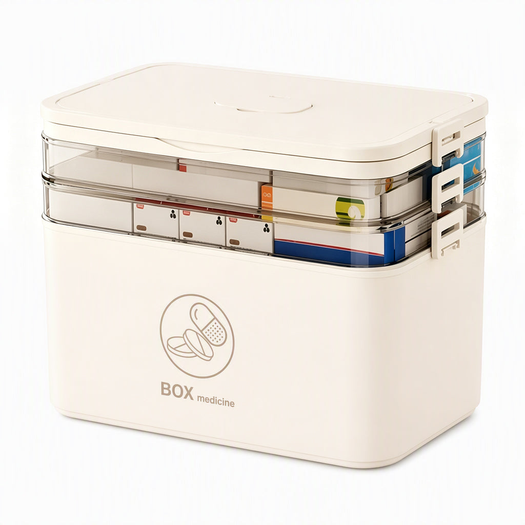 Large Plastic Medicine Storage Box with Multi-Layer Divided Compartments Portable Family Emergency First Aid Organizer Box