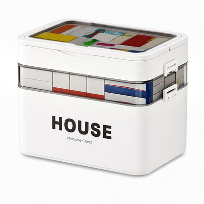 Large Plastic Medicine Storage Box with Multi-Layer Divided Compartments Portable Family Emergency First Aid Organizer Box