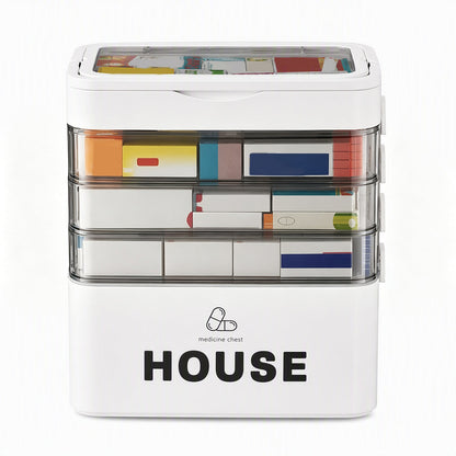 Large Plastic Medicine Storage Box with Multi-Layer Divided Compartments Portable Family Emergency First Aid Organizer Box