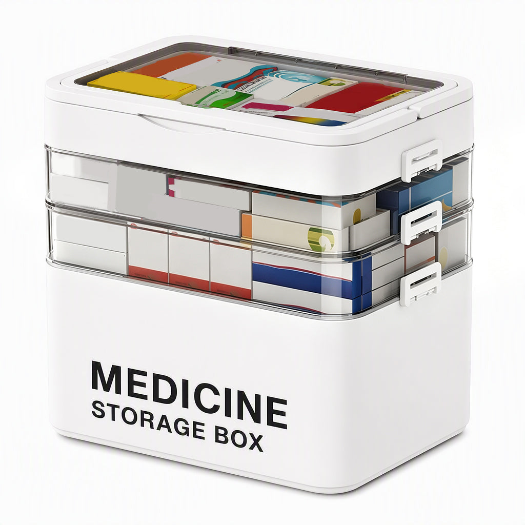 Large Plastic Medicine Storage Box with Multi-Layer Divided Compartments Portable Family Emergency First Aid Organizer Box