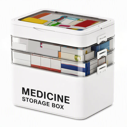 Large Plastic Medicine Storage Box with Multi-Layer Divided Compartments Portable Family Emergency First Aid Organizer Box