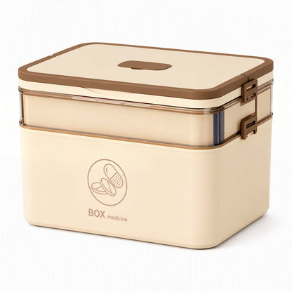 Large Plastic Medicine Storage Box with Multi-Layer Divided Compartments Portable Family Emergency First Aid Organizer Box