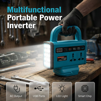 Portable Power Inverter with LED Work Light