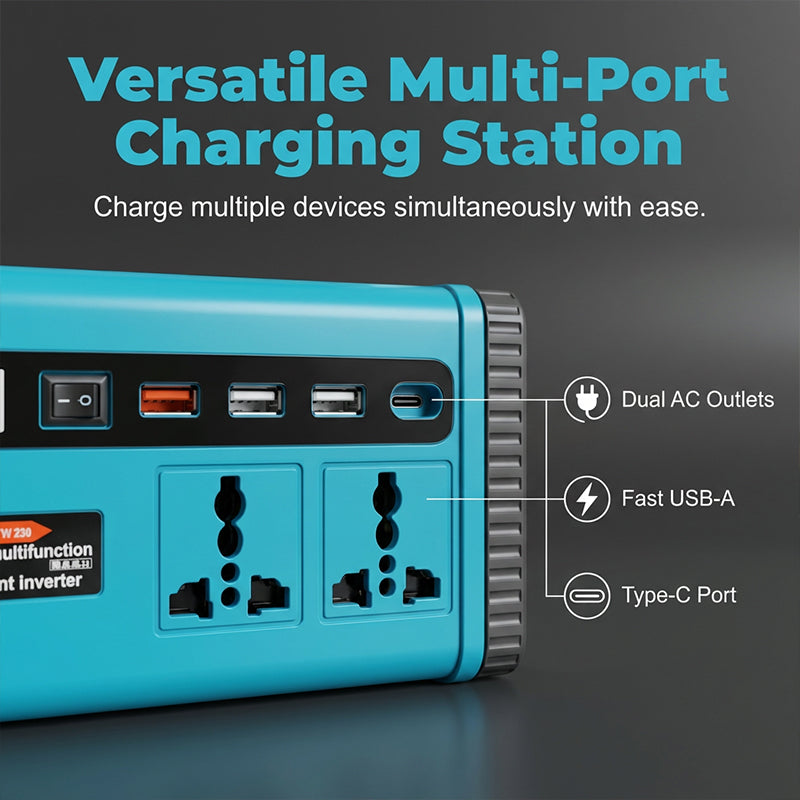 Portable Power Inverter with LED Work Light