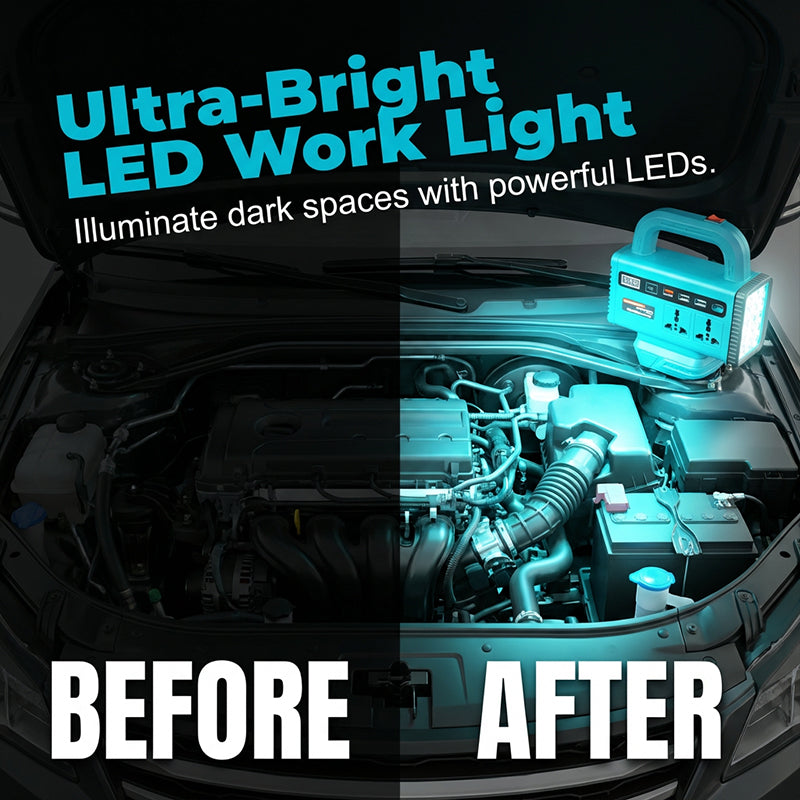 Portable Power Inverter with LED Work Light