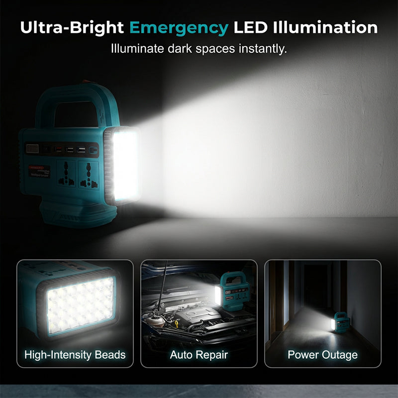 Portable Power Inverter with LED Work Light