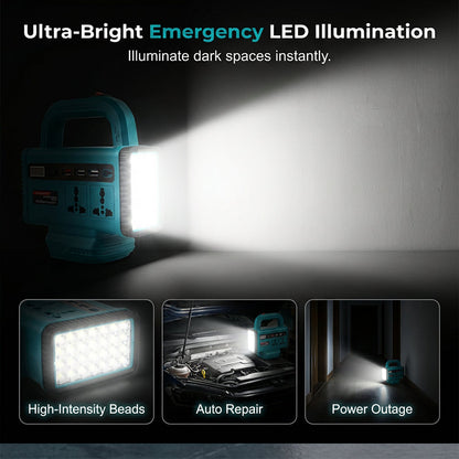 Portable Power Inverter with LED Work Light