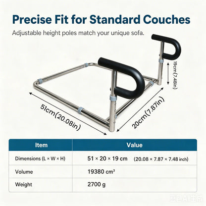 Sofa Stand Assist Rail for Elderly Stainless Steel Sit to Stand Support Frame Grab Bar Mobility Aid