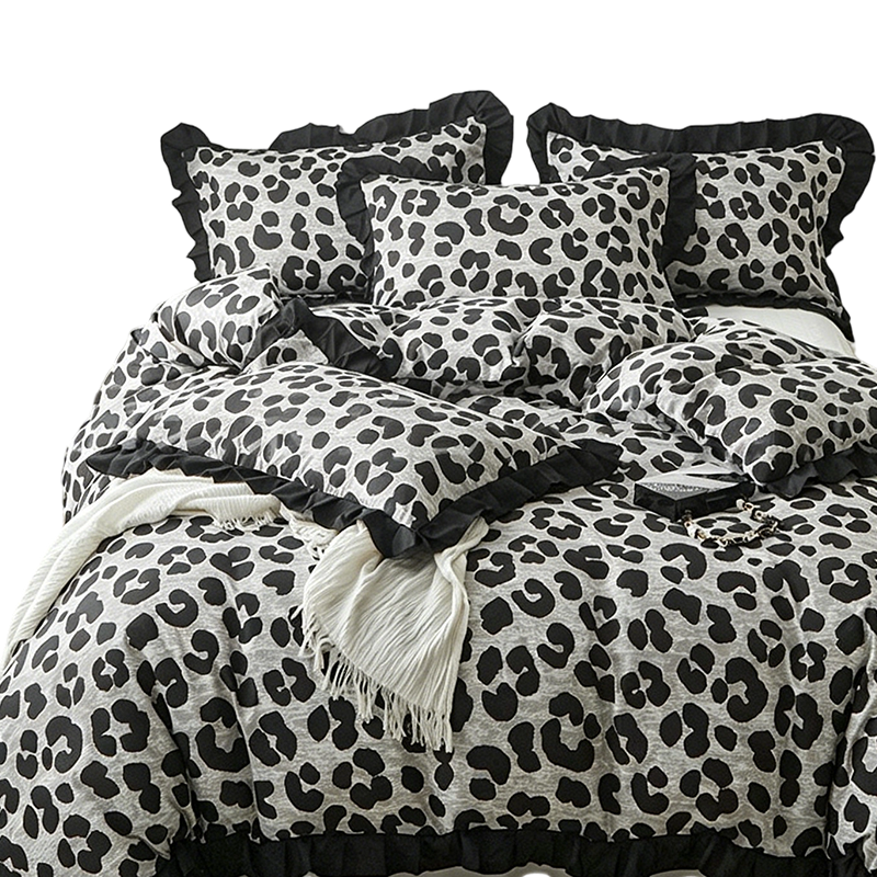Leopard Print Ruffled Duvet Cover Set