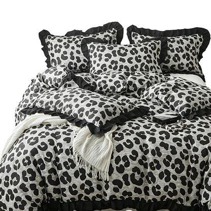 Leopard Print Ruffled Duvet Cover Set