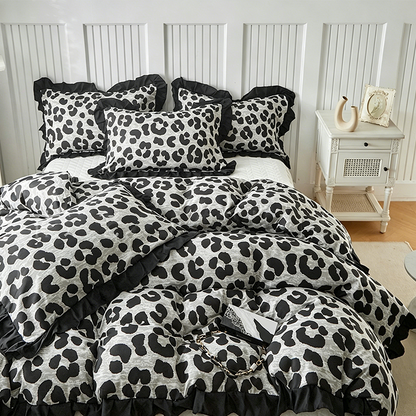 Leopard Print Ruffled Duvet Cover Set