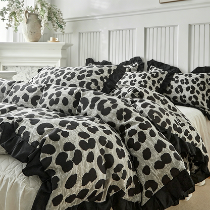 Leopard Print Ruffled Duvet Cover Set