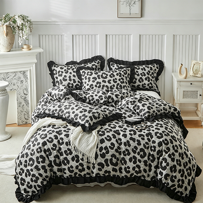 Leopard Print Ruffled Duvet Cover Set