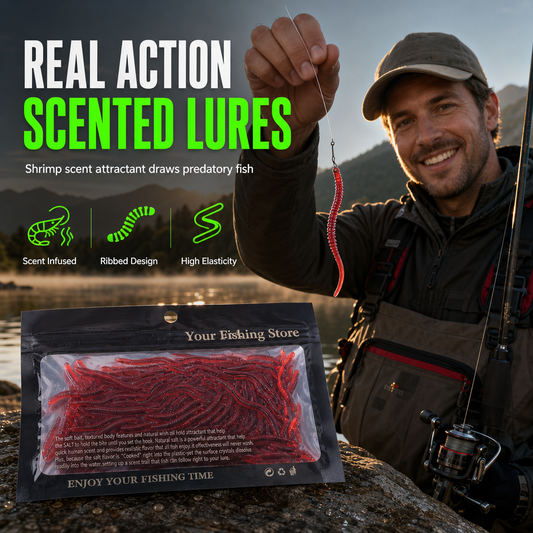 🎣 Soft Earthworm Lures – Shrimp scent, 100 pack ✨