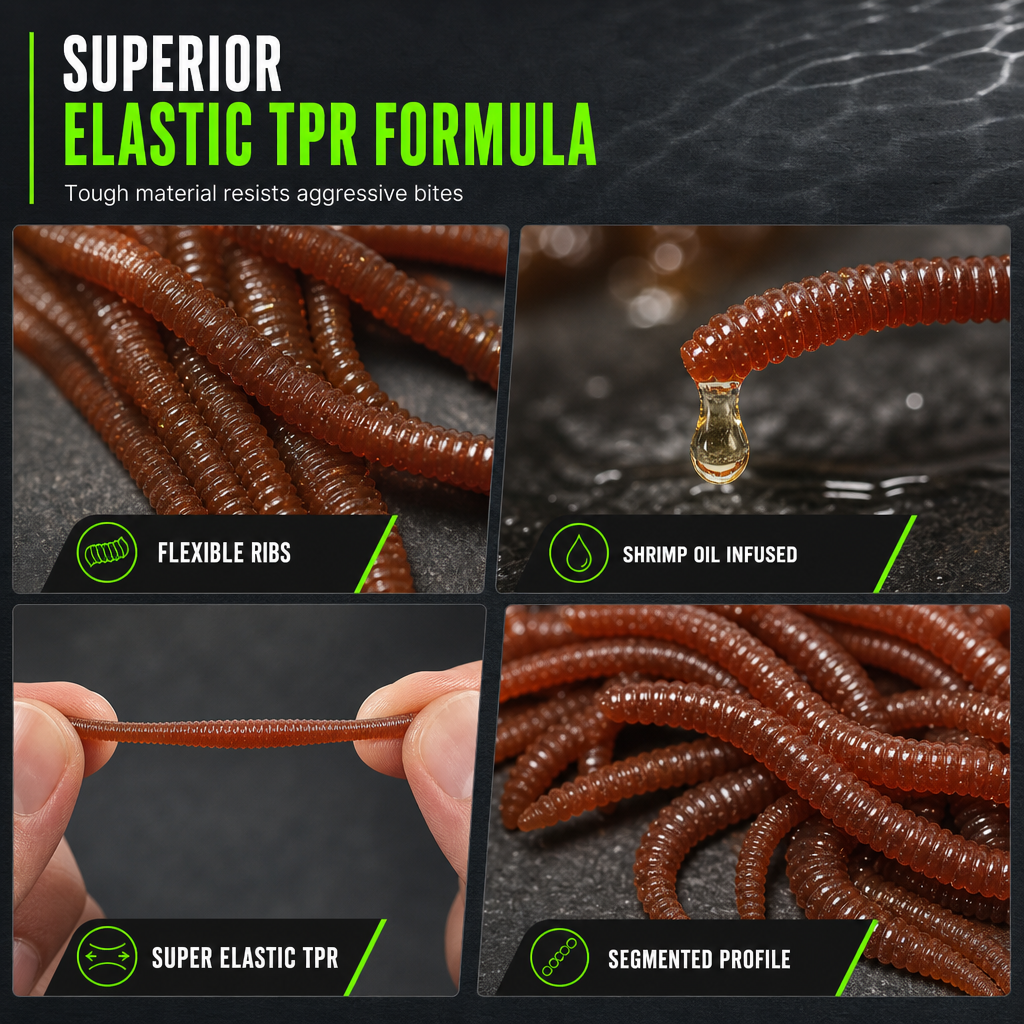 🎣 Soft Earthworm Lures – Shrimp scent, 100 pack ✨