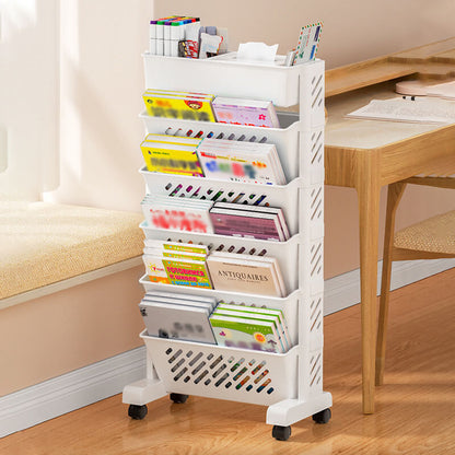 📚 LIMITED‑TIME 50% OFF!🛞 Movable Bookshelf on Wheels – 5/6 Tiers, 45° Angled, Lockable Casters 📖