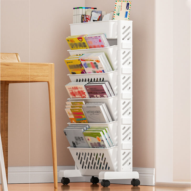 📚 LIMITED‑TIME 50% OFF!🛞 Movable Bookshelf on Wheels – 5/6 Tiers, 45° Angled, Lockable Casters 📖