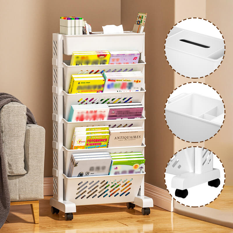 📚 LIMITED‑TIME 50% OFF!🛞 Movable Bookshelf on Wheels – 5/6 Tiers, 45° Angled, Lockable Casters 📖