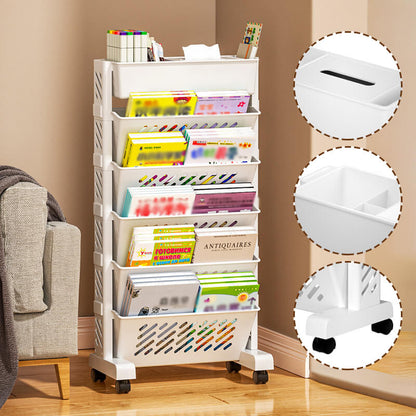 📚 LIMITED‑TIME 50% OFF!🛞 Movable Bookshelf on Wheels – 5/6 Tiers, 45° Angled, Lockable Casters 📖