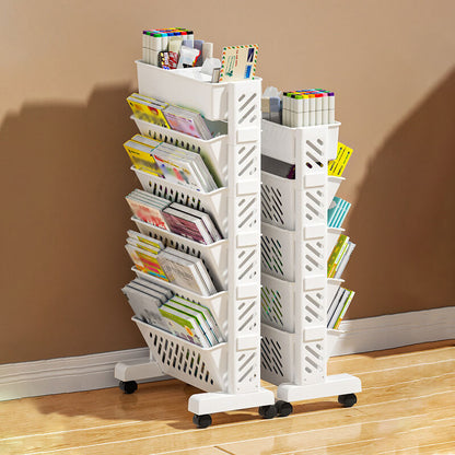 📚 LIMITED‑TIME 50% OFF!🛞 Movable Bookshelf on Wheels – 5/6 Tiers, 45° Angled, Lockable Casters 📖