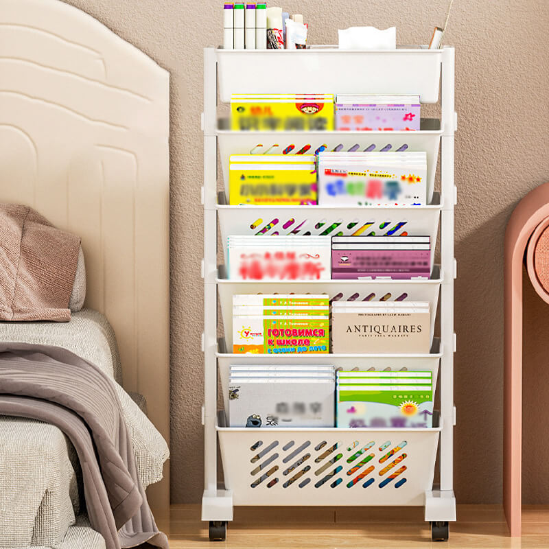 📚 LIMITED‑TIME 50% OFF!🛞 Movable Bookshelf on Wheels – 5/6 Tiers, 45° Angled, Lockable Casters 📖