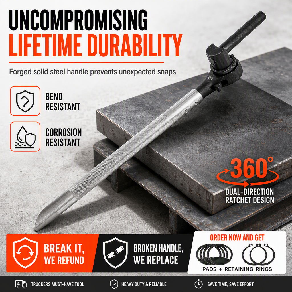 🔧 Truck Rope Tightener Ratchet Wrench – 360° Rotation & Labor-Saving Design 🚚✨