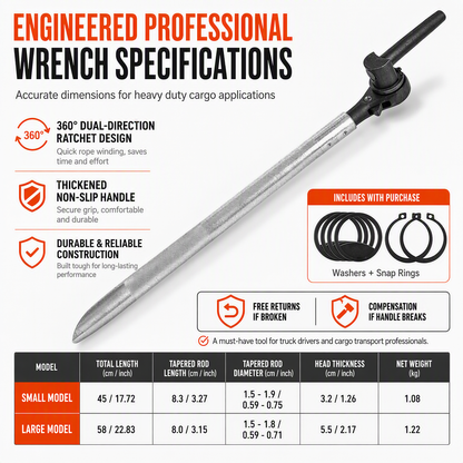 🔧 Truck Rope Tightener Ratchet Wrench – 360° Rotation & Labor-Saving Design 🚚✨