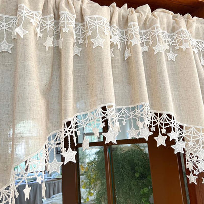 ⏰Versatile Country Style Curtain with Star Lace Trim⭐️
