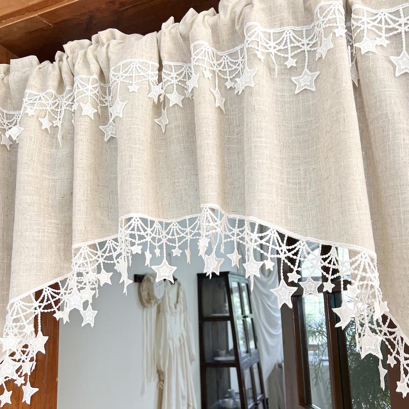 ⏰Versatile Country Style Curtain with Star Lace Trim⭐️