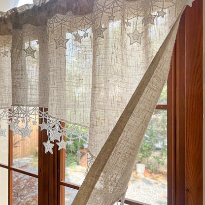⏰Versatile Country Style Curtain with Star Lace Trim⭐️