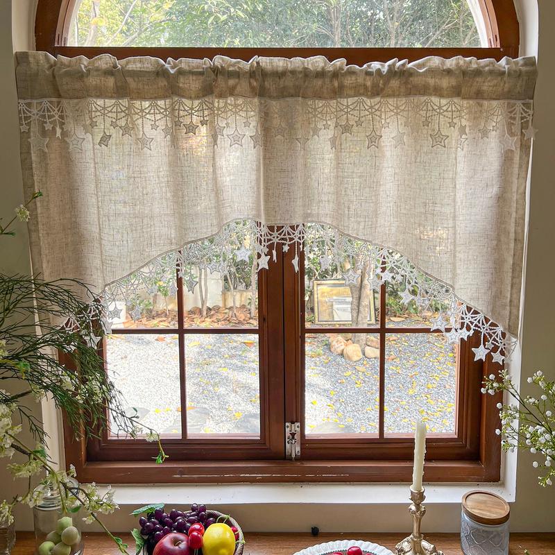 ⏰Versatile Country Style Curtain with Star Lace Trim⭐️