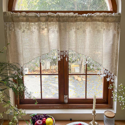 ⏰Versatile Country Style Curtain with Star Lace Trim⭐️