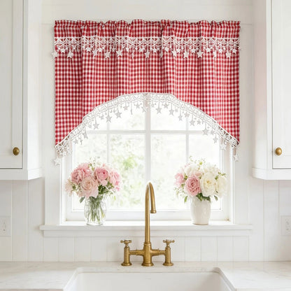 ⏰Versatile Country Style Curtain with Star Lace Trim⭐️