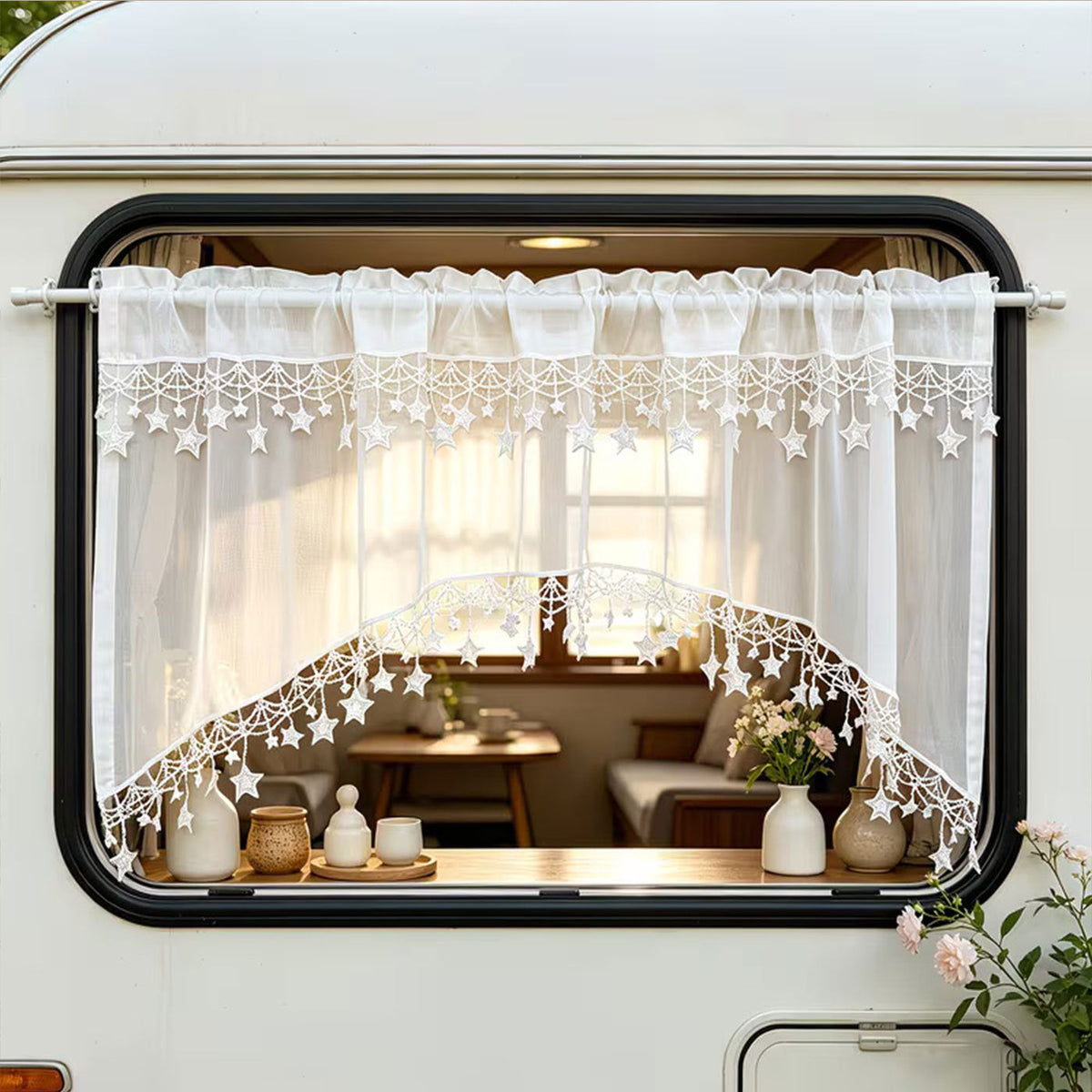 ⏰Versatile Country Style Curtain with Star Lace Trim⭐️