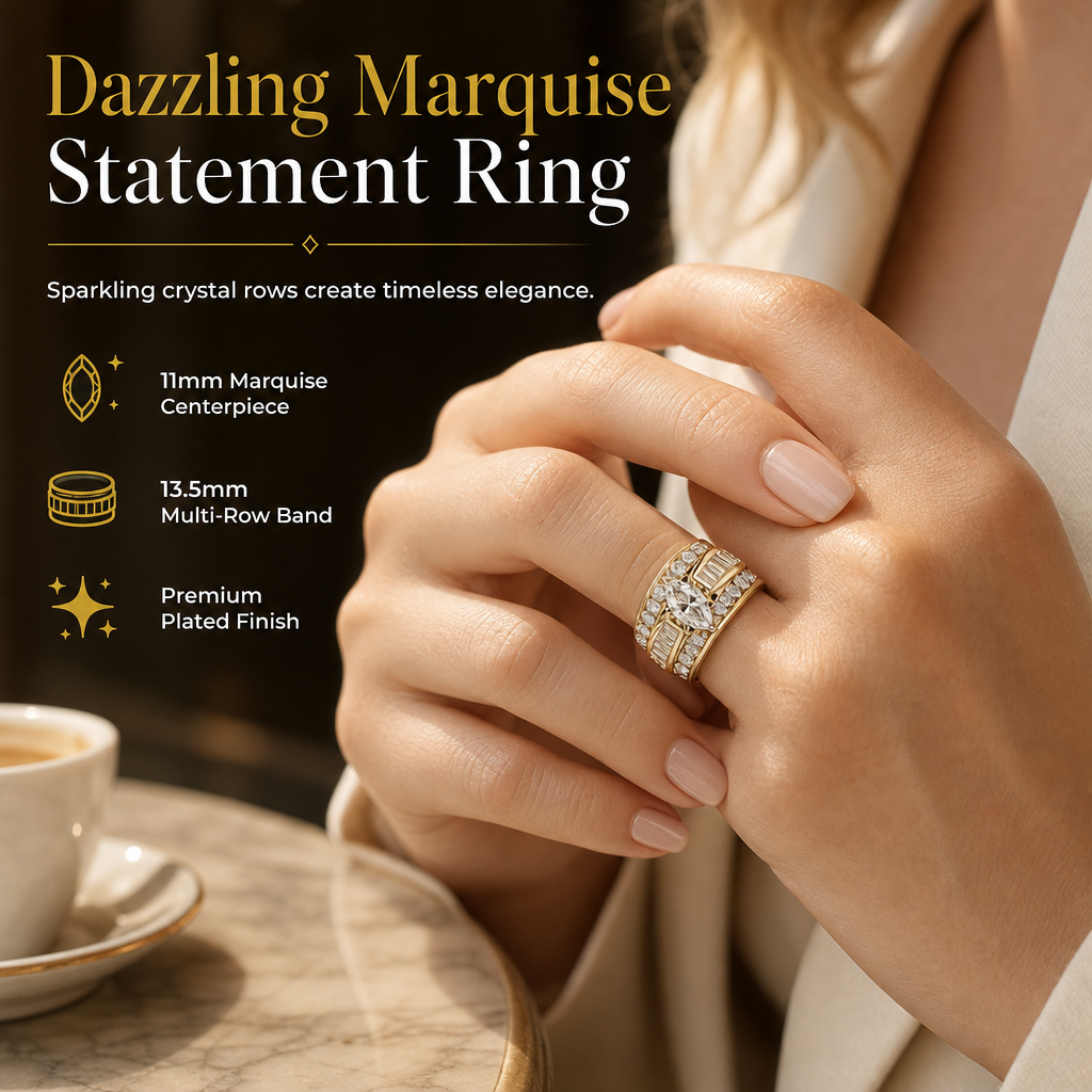 ⏳Time-Limited Special⏰Plated Cubic Zirconia Engagement Ring, Marquise Cut Fashion Jewelry
