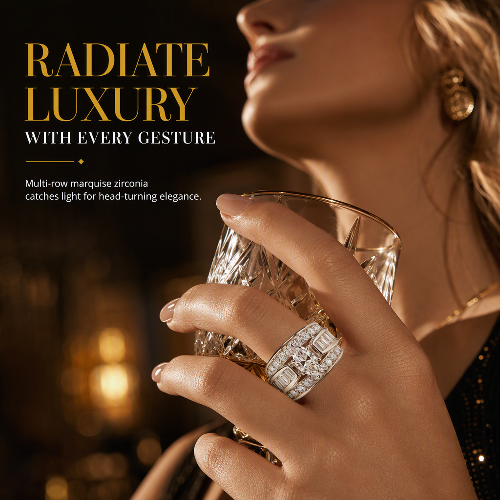 ⏳Time-Limited Special⏰Plated Cubic Zirconia Engagement Ring, Marquise Cut Fashion Jewelry