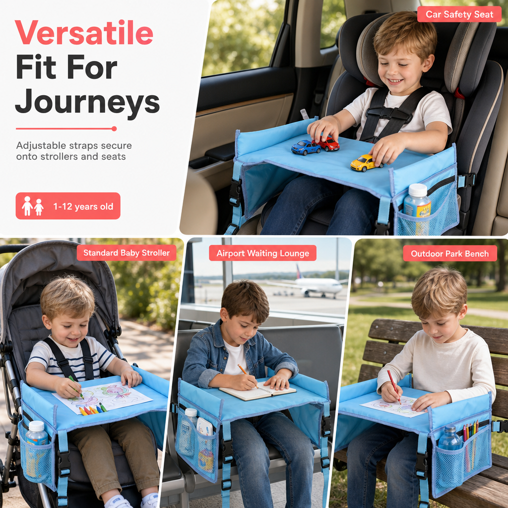 ✨ Kids Car Seat Travel Tray – Drawing Board & Storage Organizer 🎨