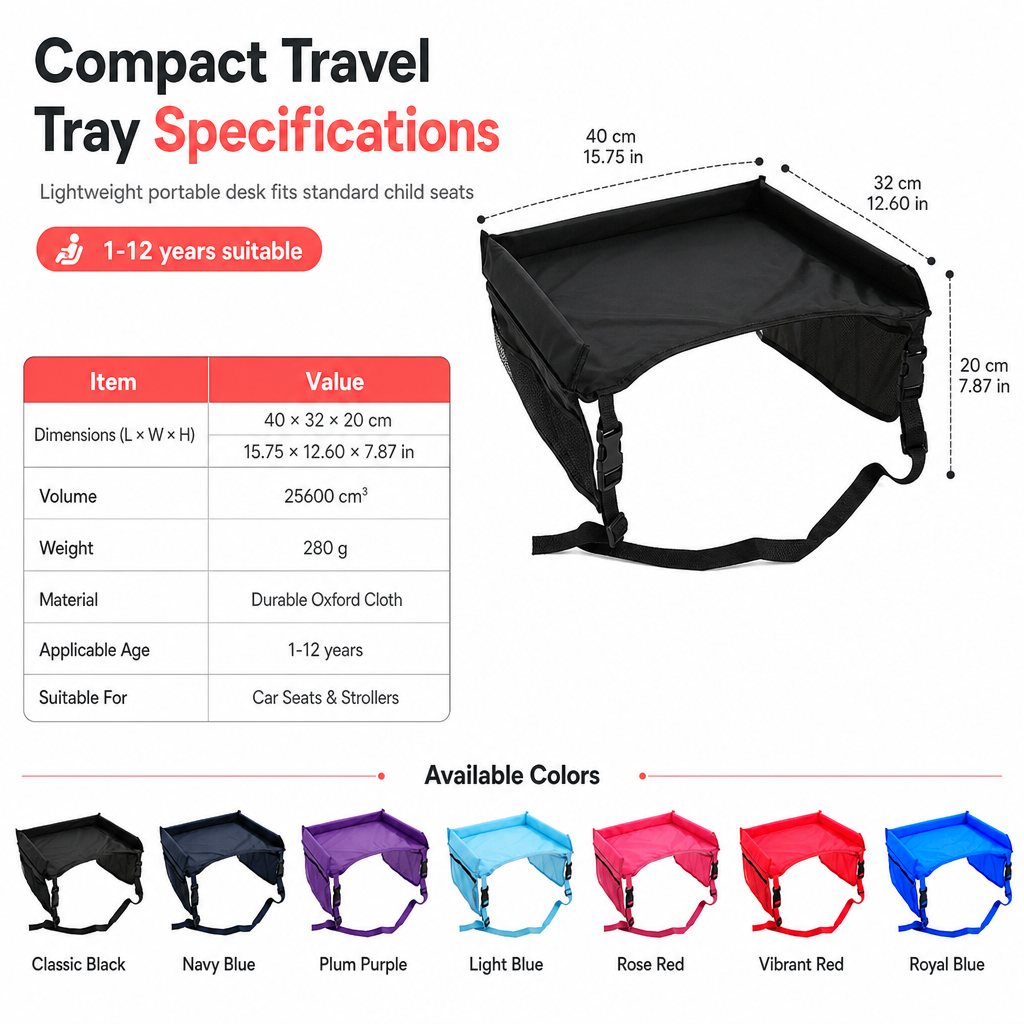 ✨ Kids Car Seat Travel Tray – Drawing Board & Storage Organizer 🎨